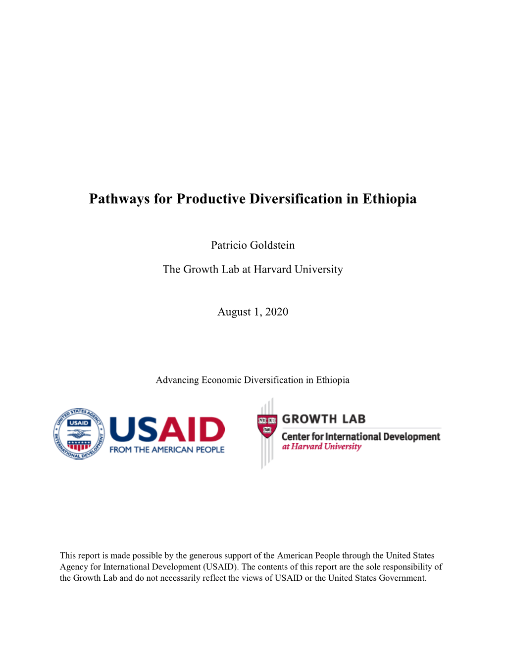 Pathways for Productive Diversification in Ethiopia