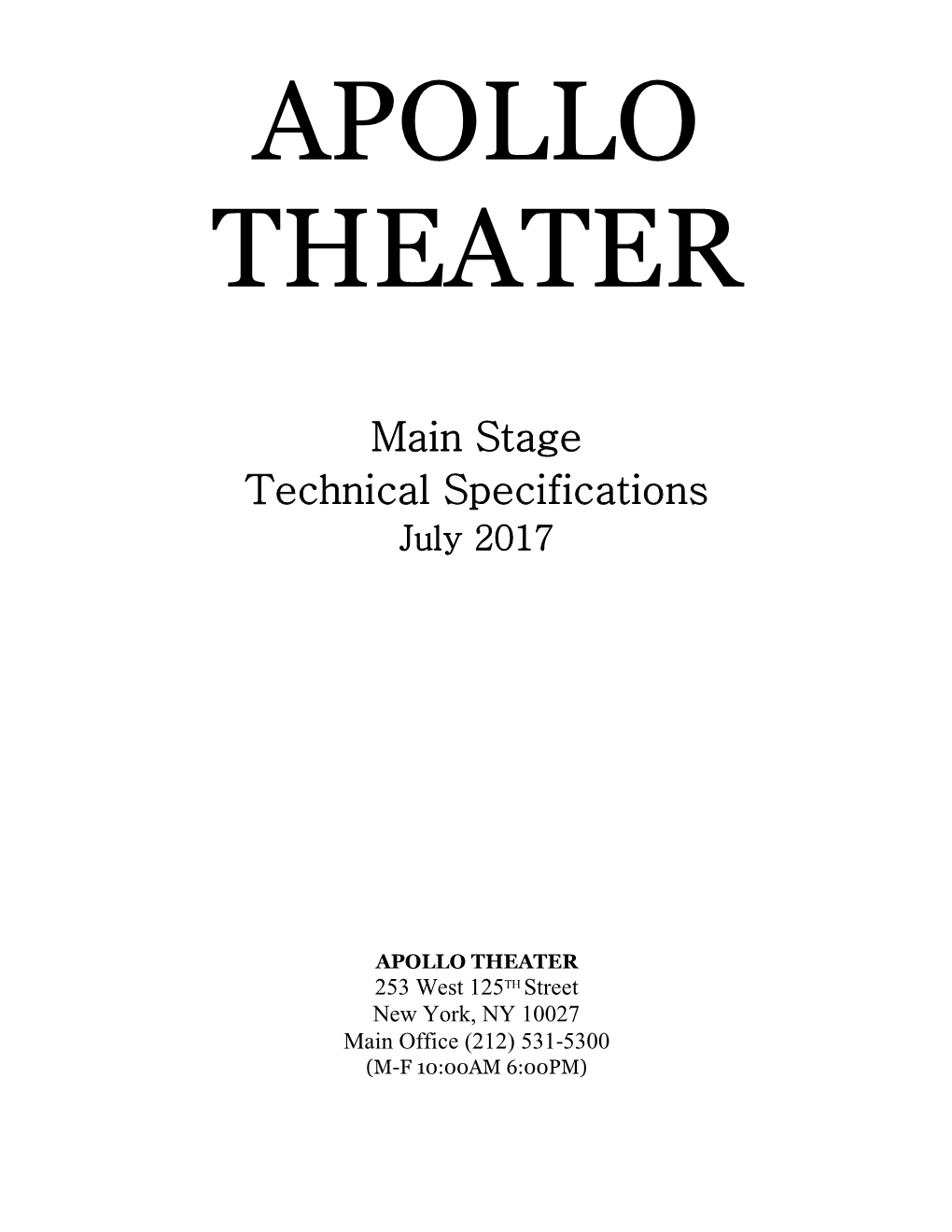 Main Stage Technical Specifications July 2017