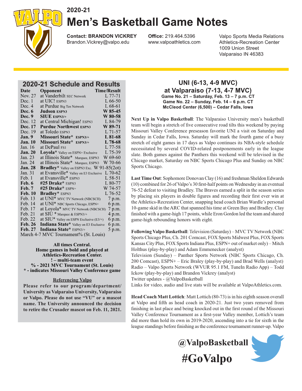 Men's Basketball Game Notes