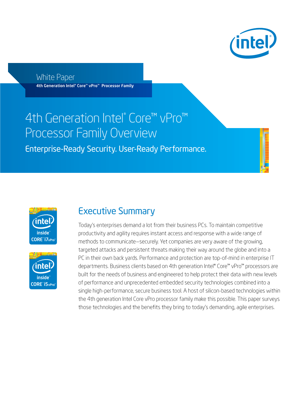 4Th Generation Intel® Core™ Vpro™ Processor Family Overview Enterprise-Ready Security