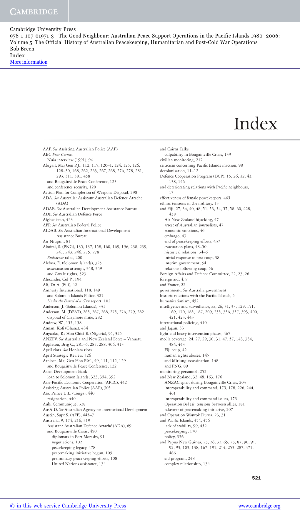 Cambridge University Press 978-1-107-01971-3 - the Good Neighbour: Australian Peace Support Operations in the Pacific Islands 1980–2006: Volume 5