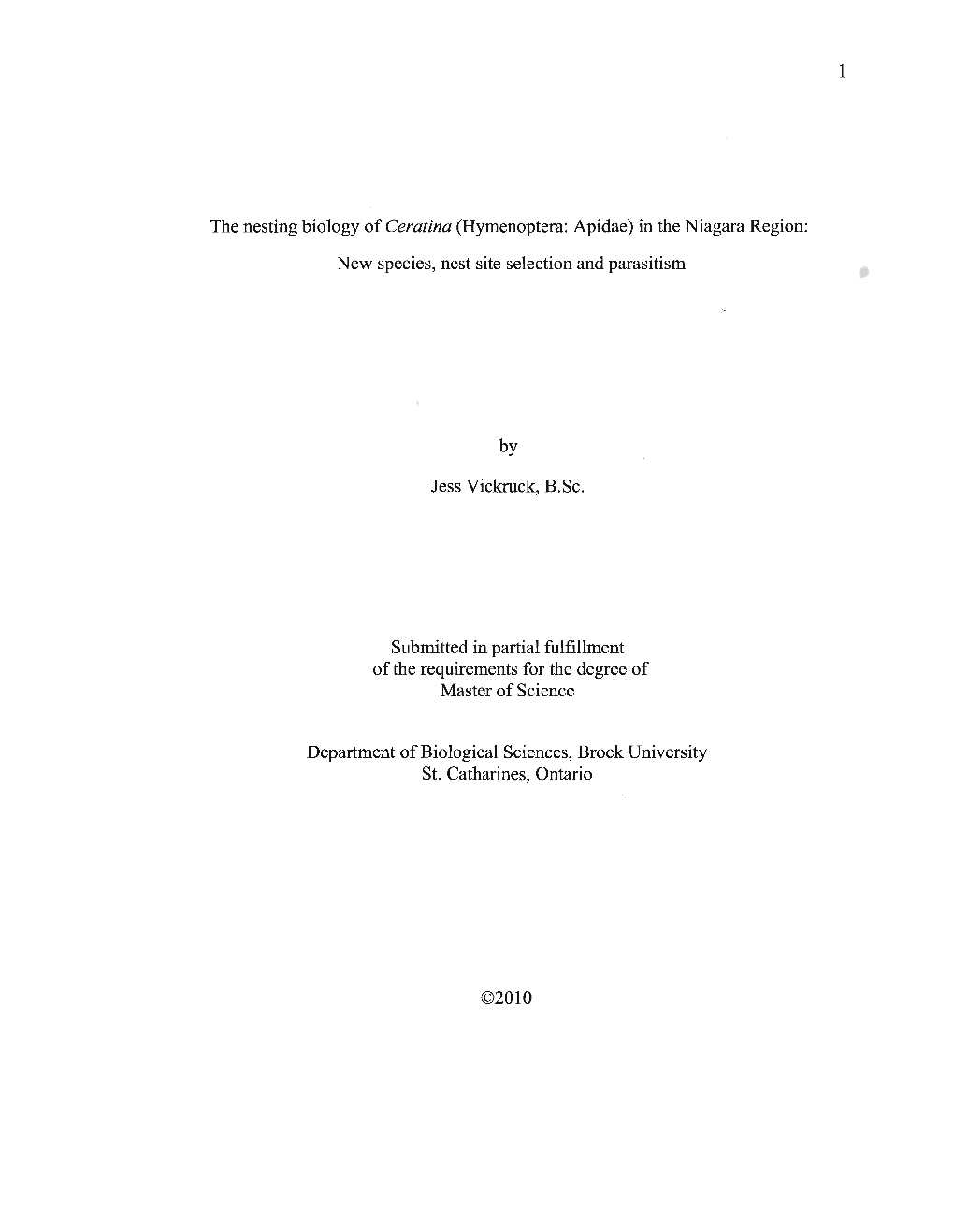 The Nesting Biology of Ceratina (Hymenoptera: Apidae) in the Niagara Region