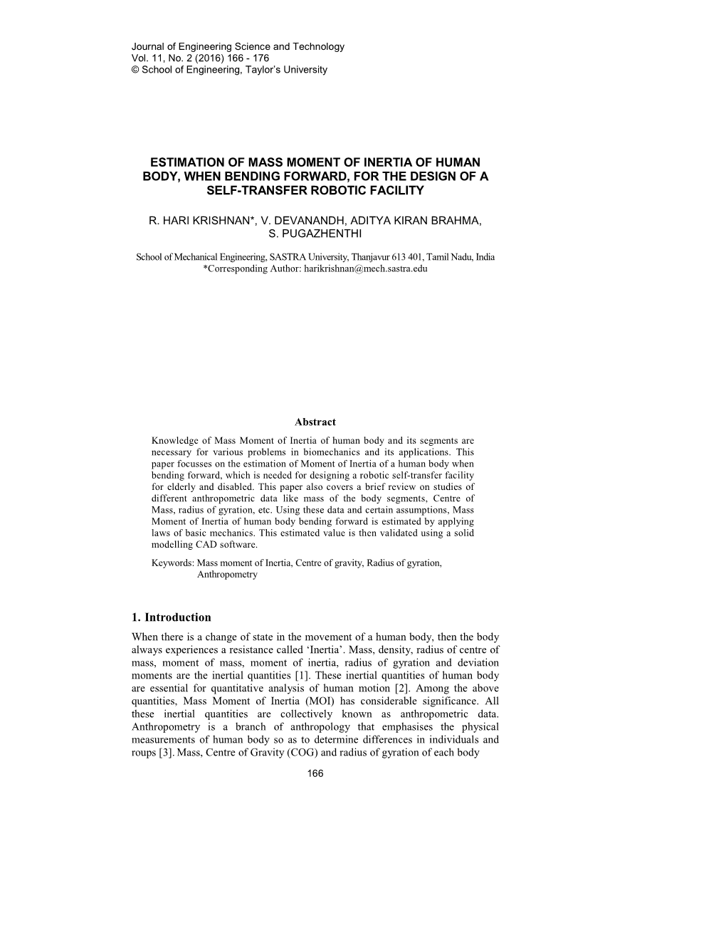 Estimation of Mass Moment of Inertia of Human Body, When Bending Forward, for the Design of a Self-Transfer Robotic Facility