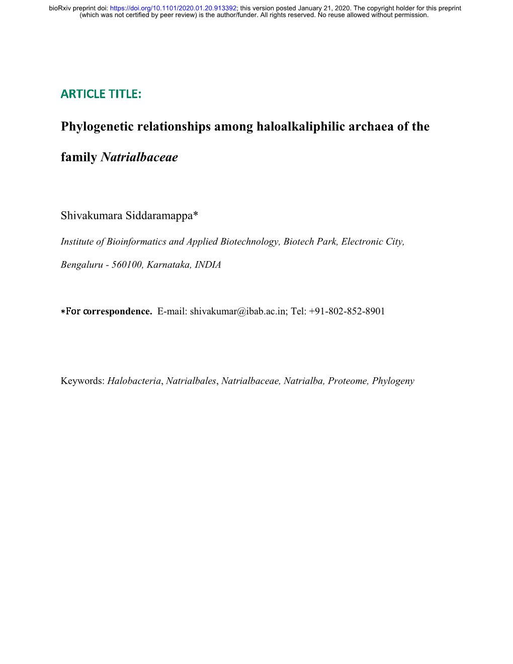 Phylogenetic Relationships Among Haloalkaliphilic Archaea of The