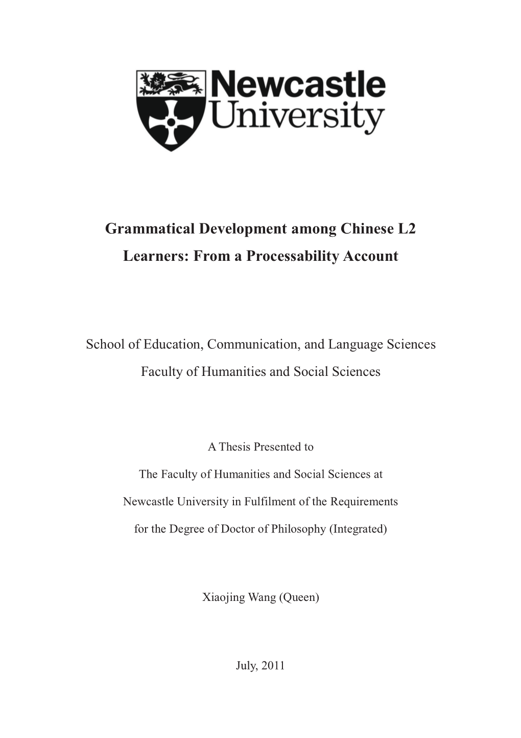 Grammatical Development Among Chinese L2 Learners: from a Processability Account