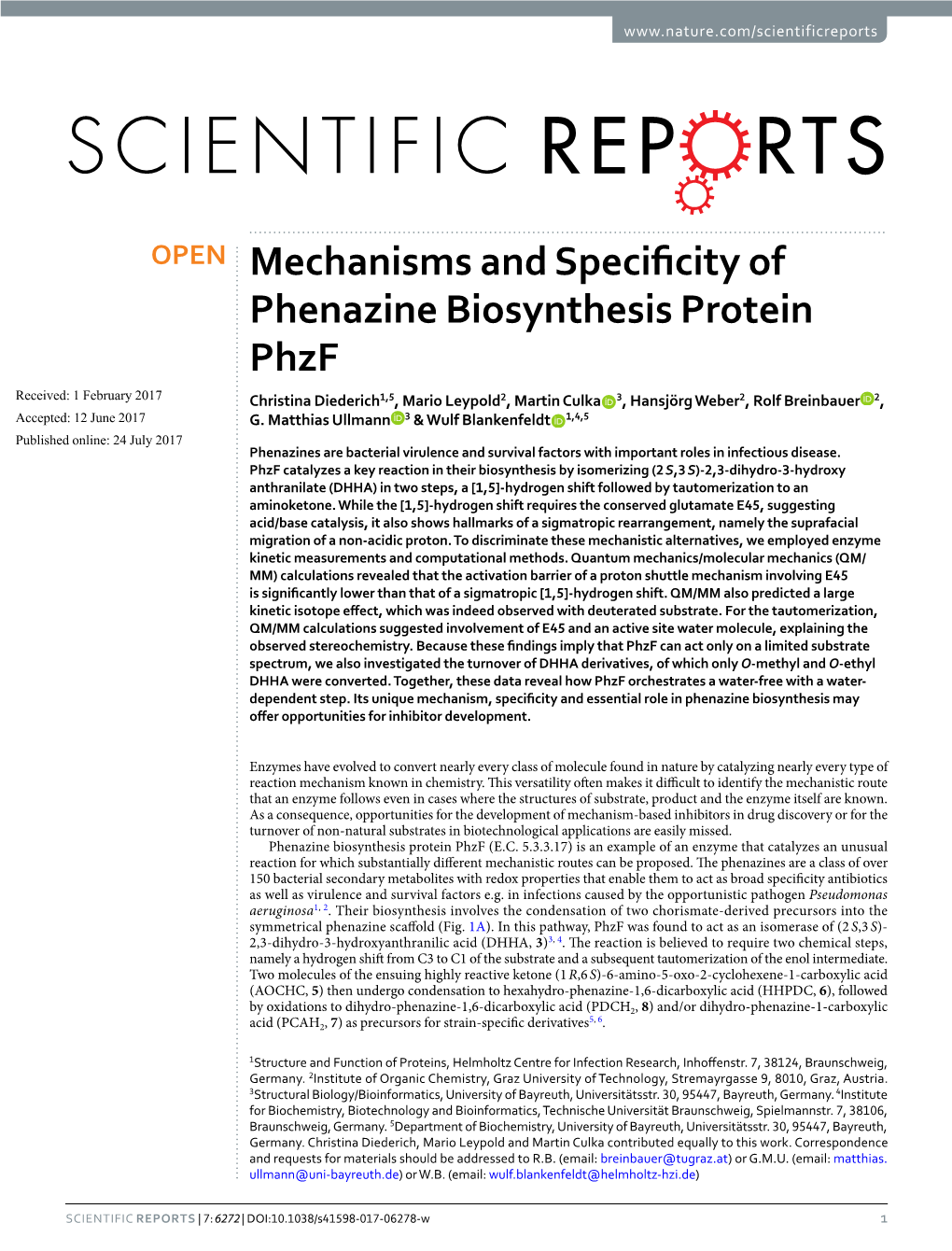 Mechanisms and Specificity of Phenazine Biosynthesis Protein Phzf