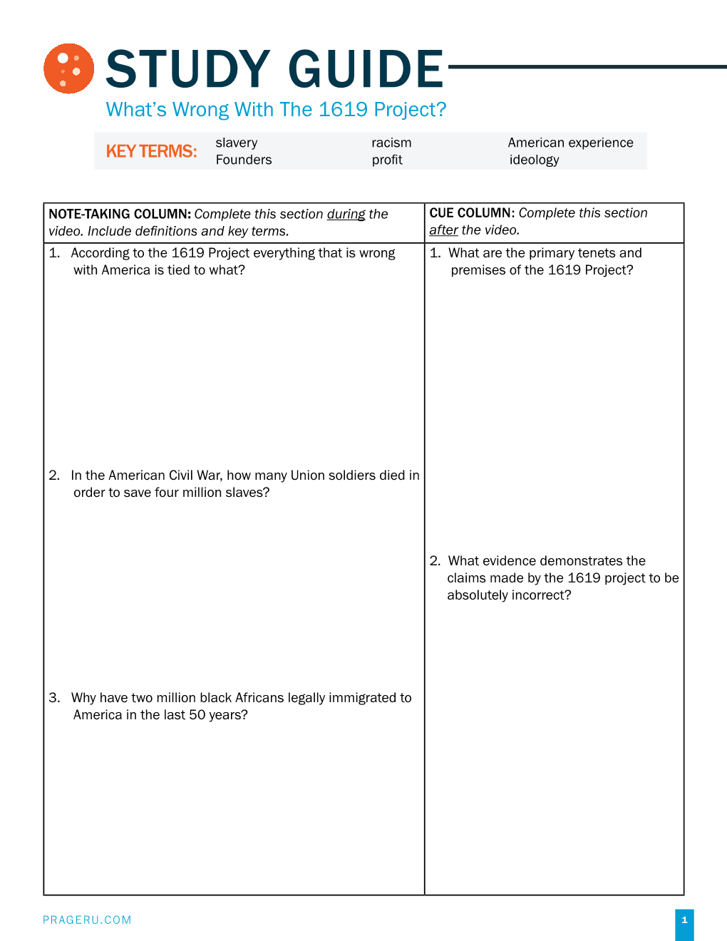 STUDY GUIDE What’S Wrong with the 1619 Project?