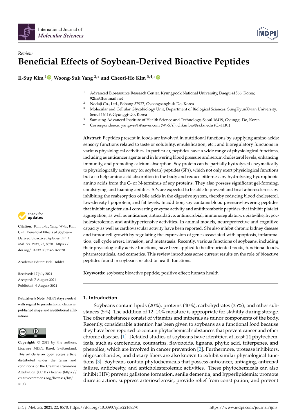 Beneficial Effects of Soybean-Derived Bioactive Peptides