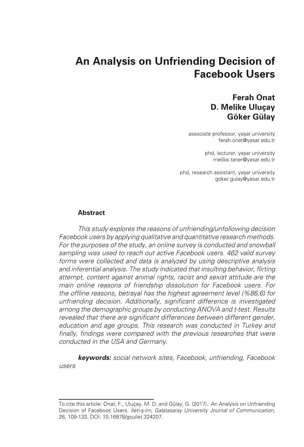 An Analysis on Unfriending Decision of Facebook Users