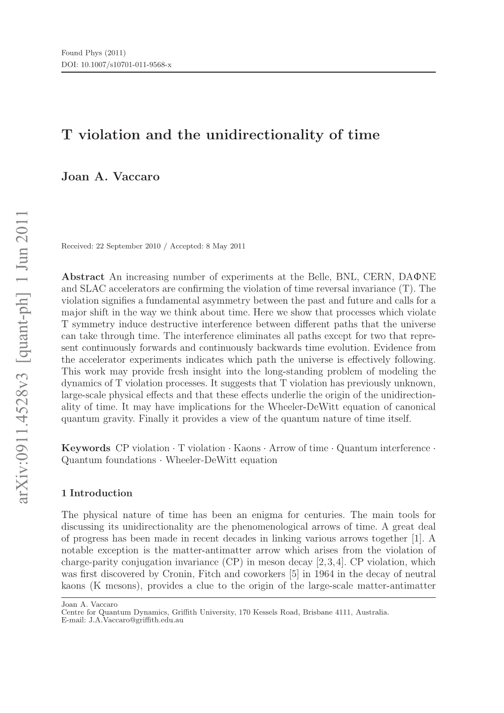 T Violation and the Unidirectionality of Time