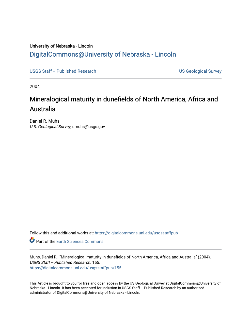 Mineralogical Maturity in Dunefields of North America, Africa and Australia