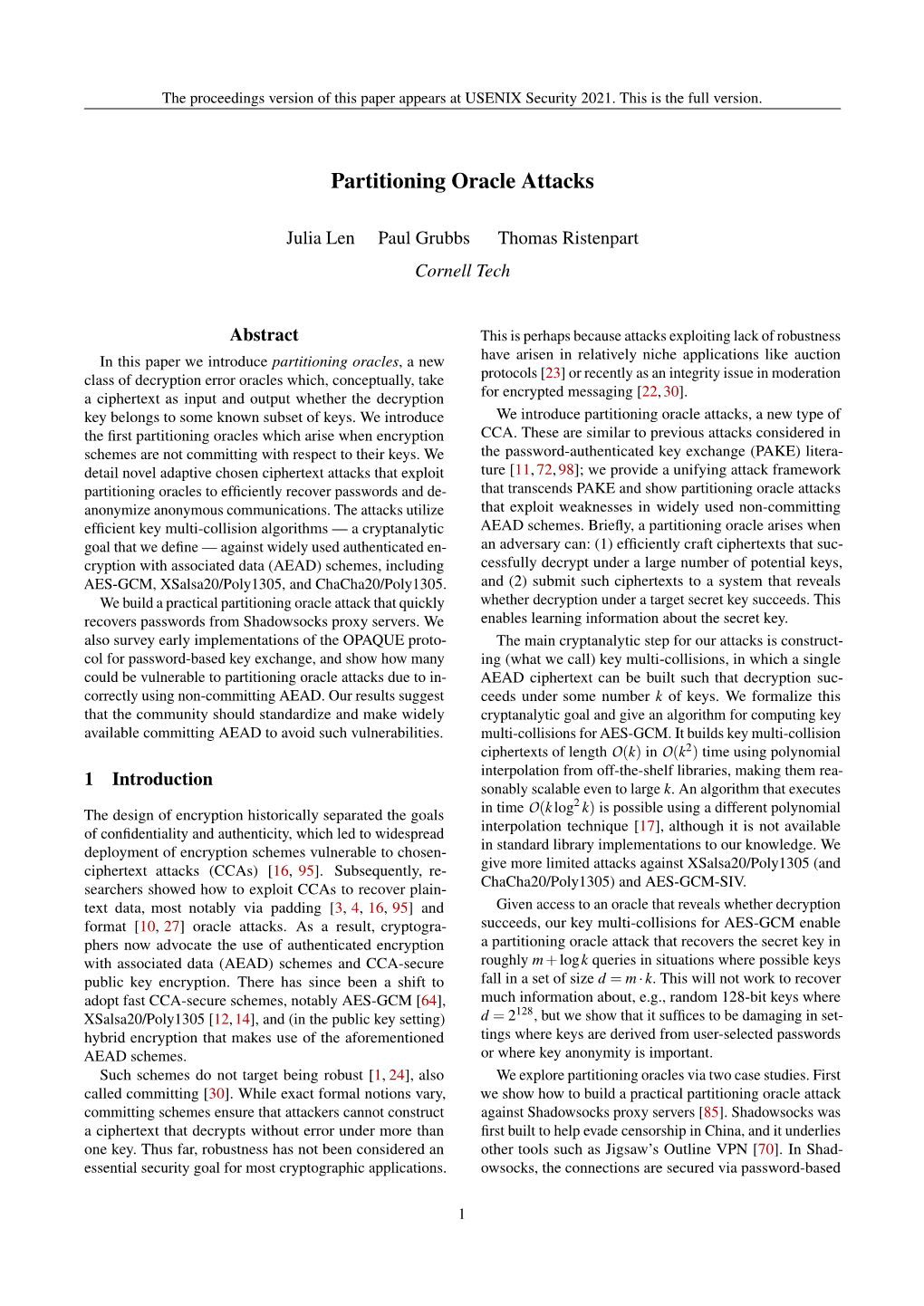 Partitioning Oracle Attacks