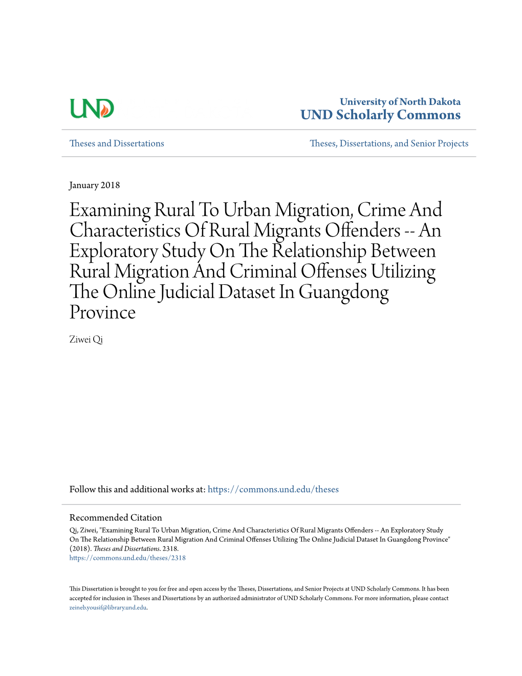 Examining Rural to Urban Migration, Crime