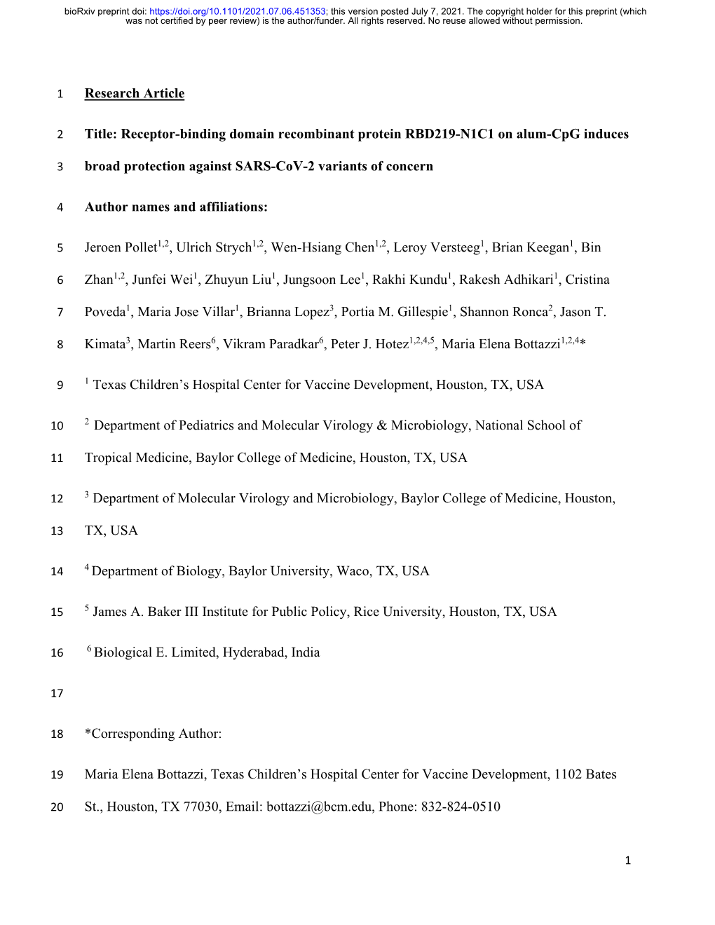 Receptor-Binding Domain Recombinant Protein RBD219-N1C1 on Alum-Cpg Induces