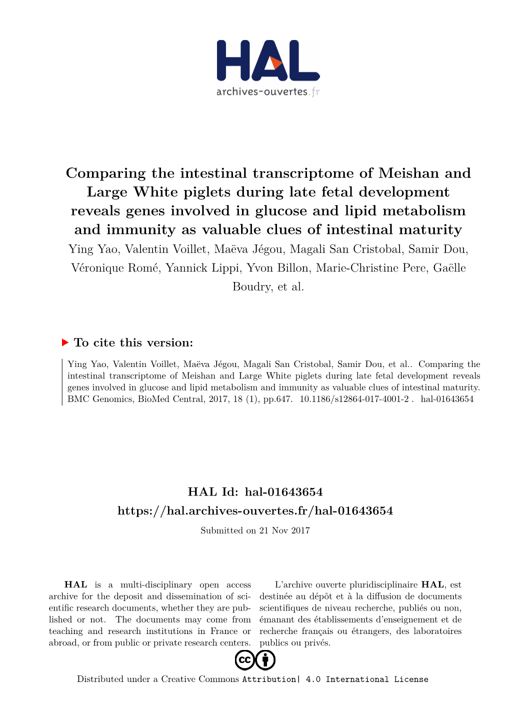 Comparing the Intestinal Transcriptome of Meishan And