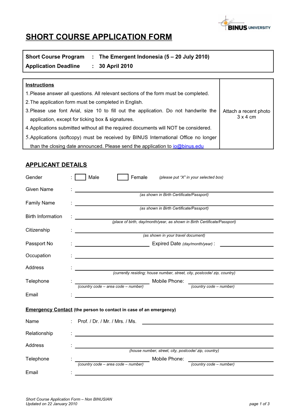 Student Exchange Application Form s1