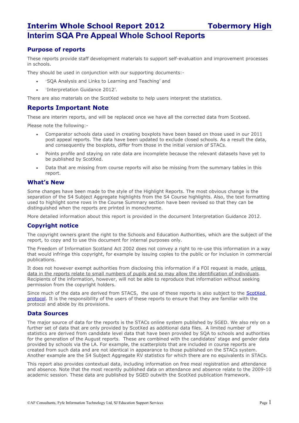 Interim Whole School Report 2012 Tobermory High