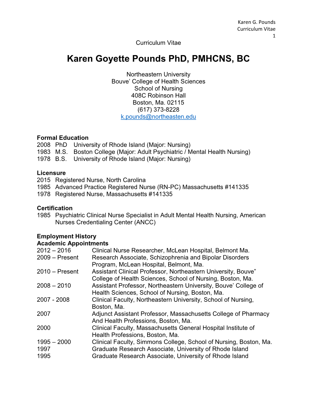 Karen Goyette Pounds Phd, PMHCNS, BC