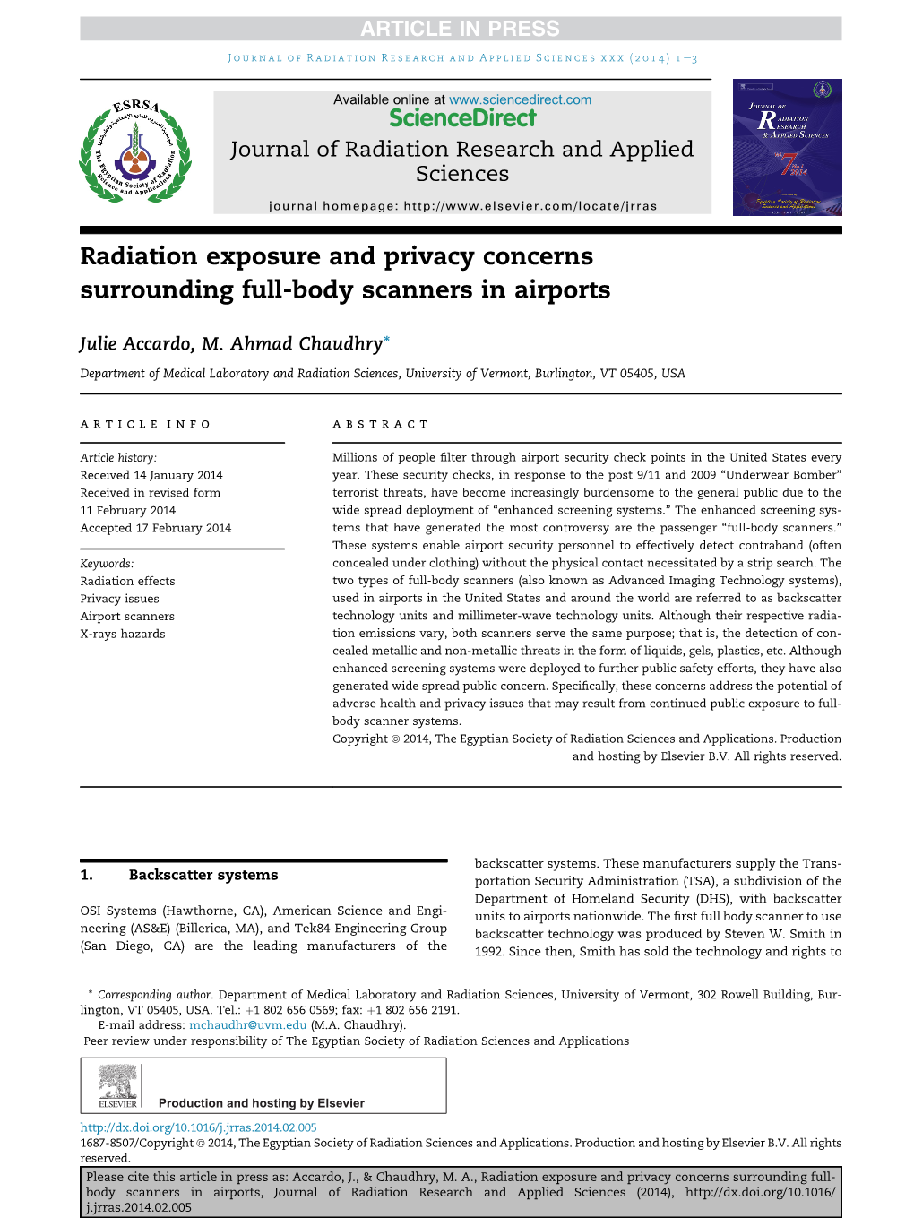 Radiation Exposure and Privacy Concerns Surrounding Full-Body Scanners in Airports