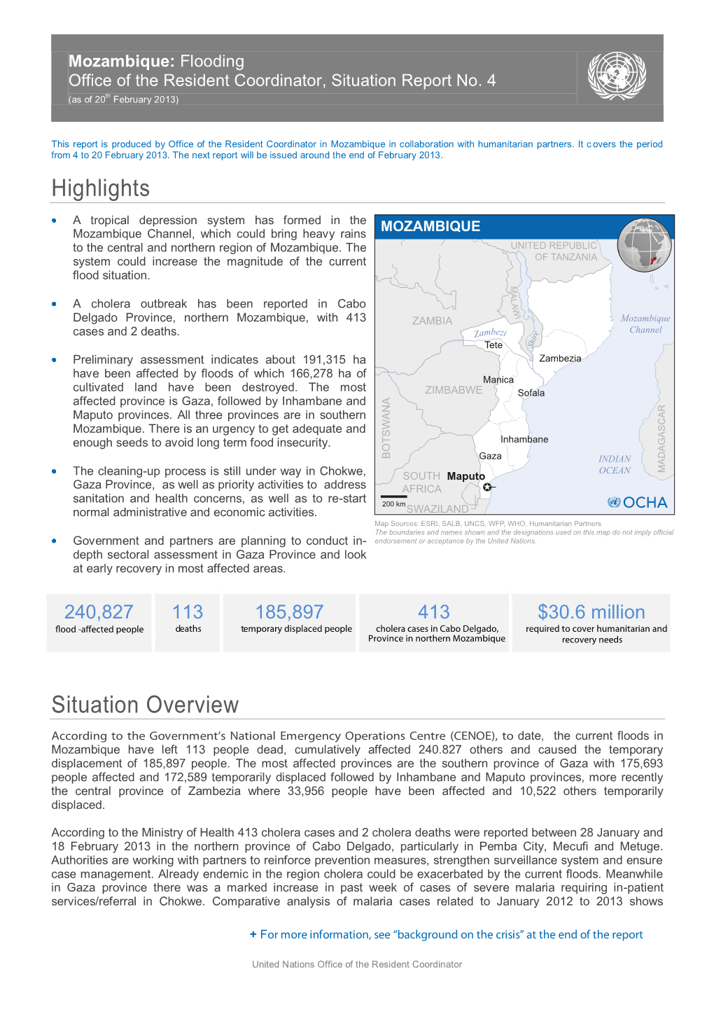 Mozambique-UNRCO Situation Report 4