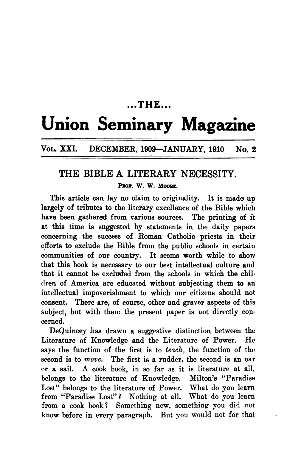 Union Seminary Magazine Vol