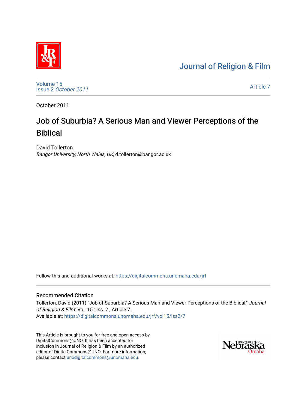 Job of Suburbia? a Serious Man and Viewer Perceptions of the Biblical