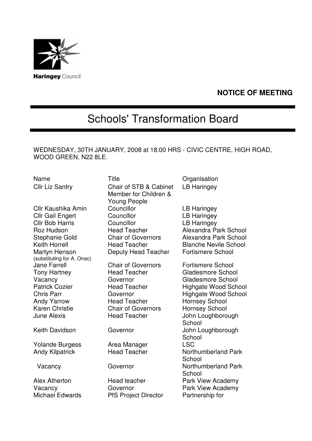 Schools' Transformation Board