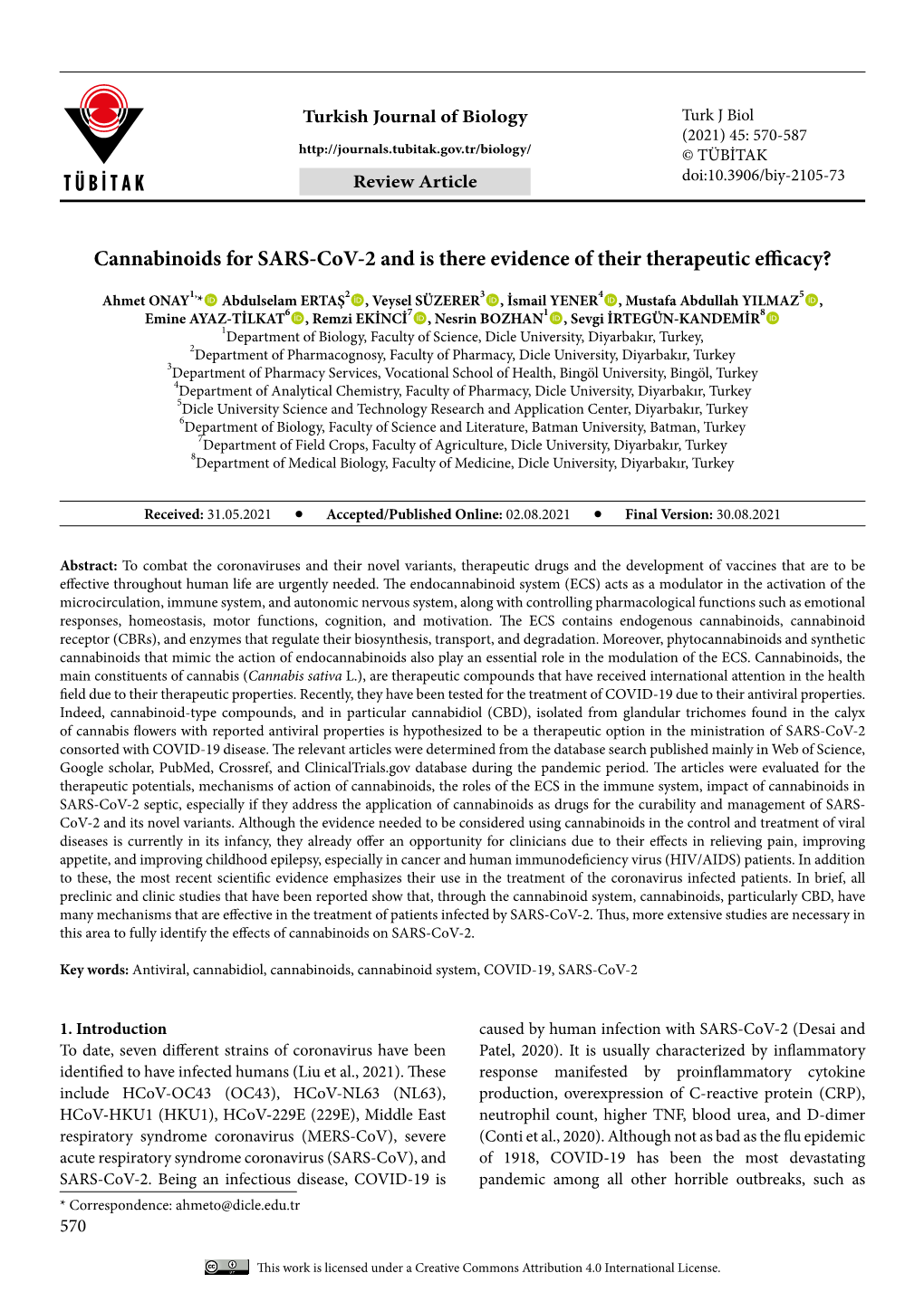 Cannabinoids for SARS-Cov-2 and Is There Evidence of Their Therapeutic Efficacy?