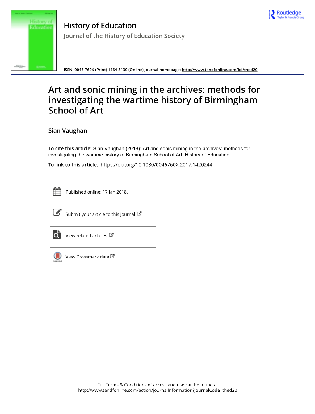 Art and Sonic Mining in the Archives: Methods for Investigating the Wartime History of Birmingham School of Art