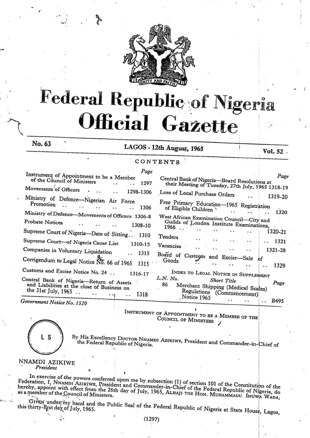 Federal Republie-Of Nigeria Official Gazette