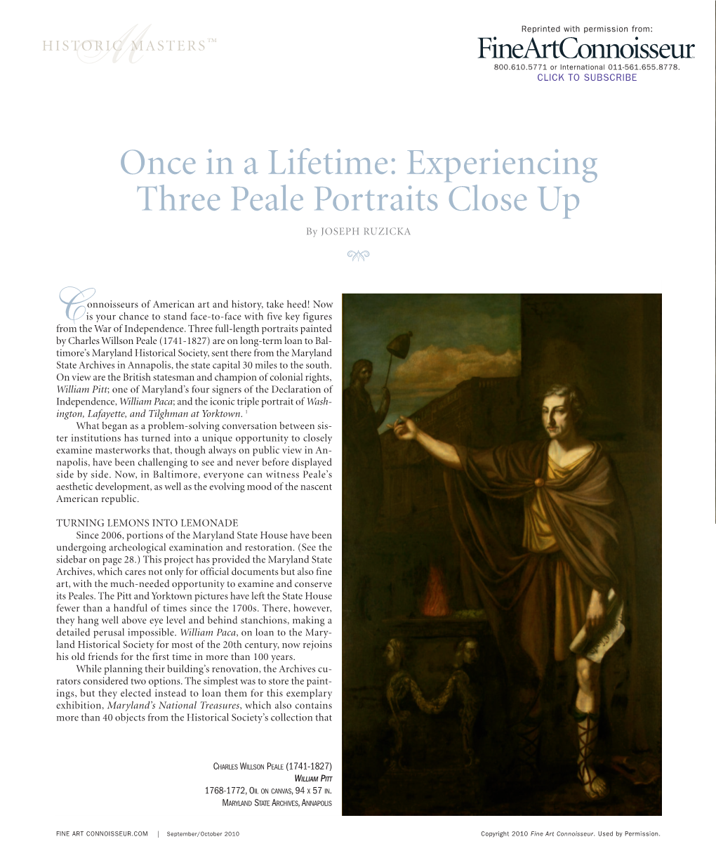 Once in a Lifetime: Experiencing Three Peale Portraits Close up by JOSEPH RUZICKA GH