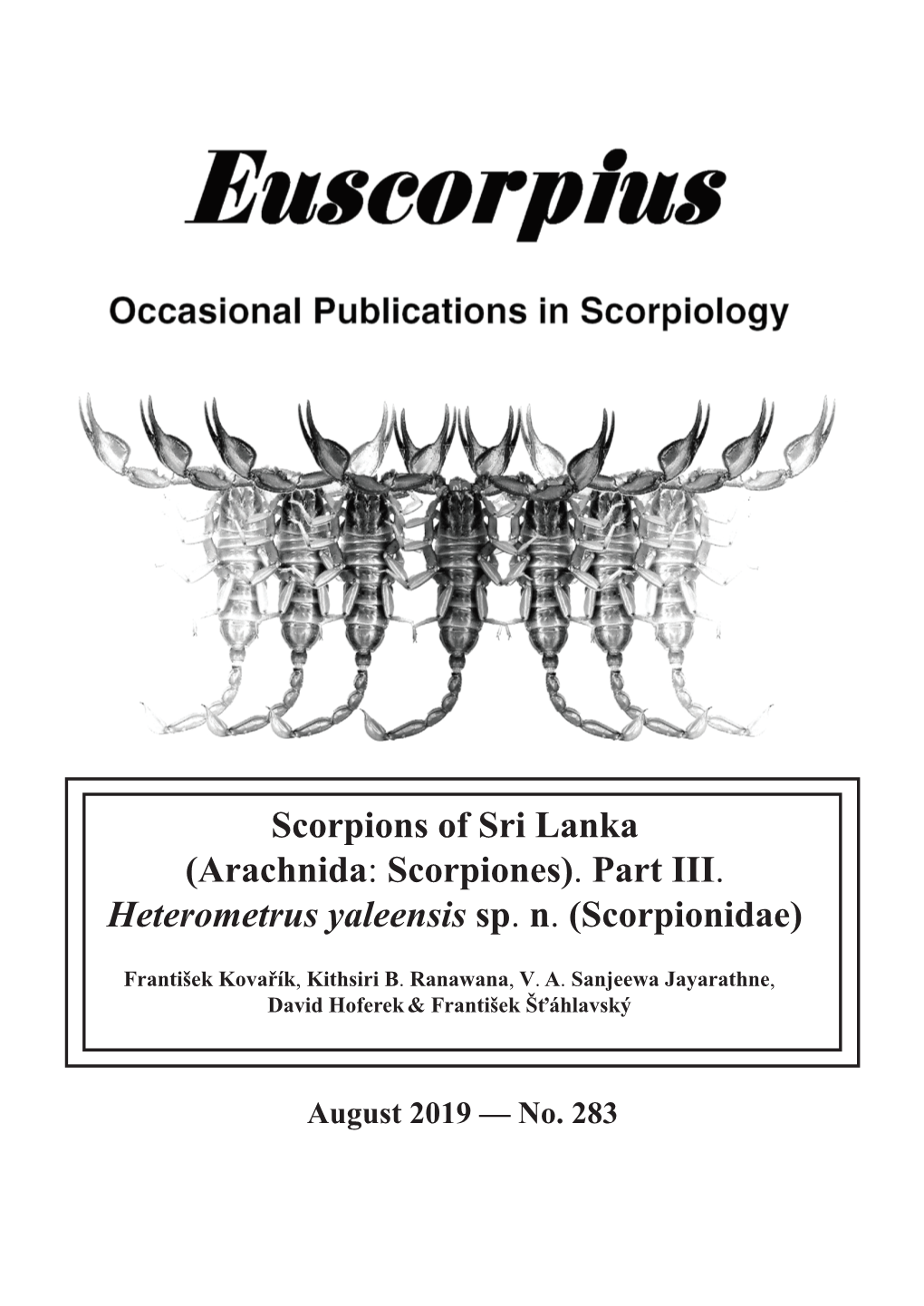 Scorpions of Sri Lanka (Arachnida: Scorpiones). Part III. Heterometrus Yaleensis Sp