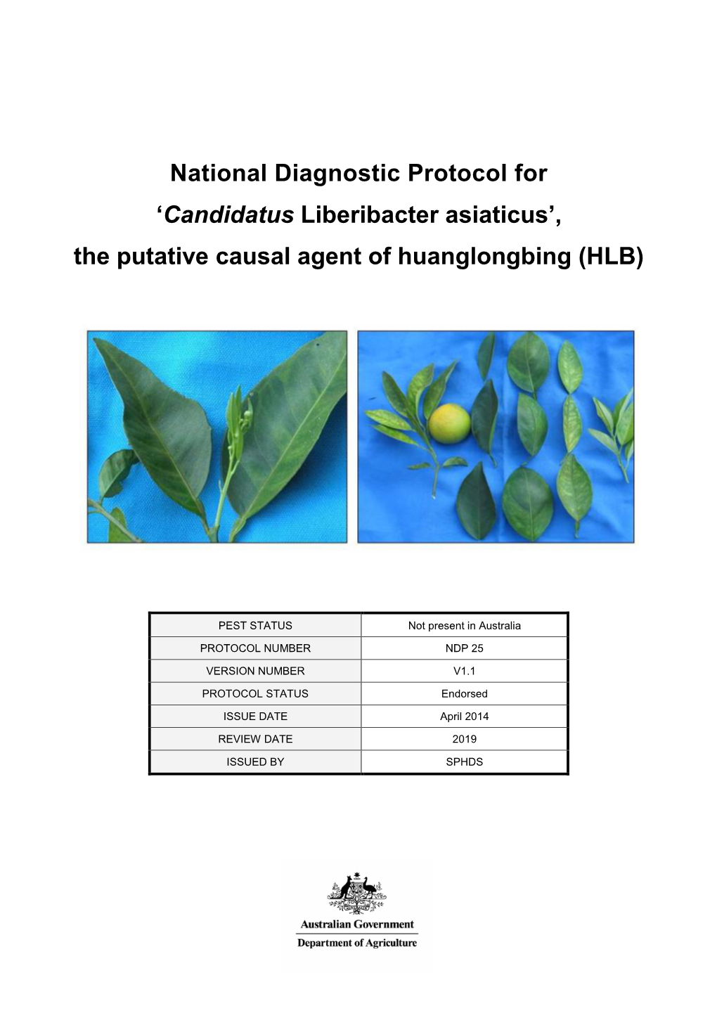 National Diagnostic Protocol for 'Candidatus Liberibacter Asiaticus'