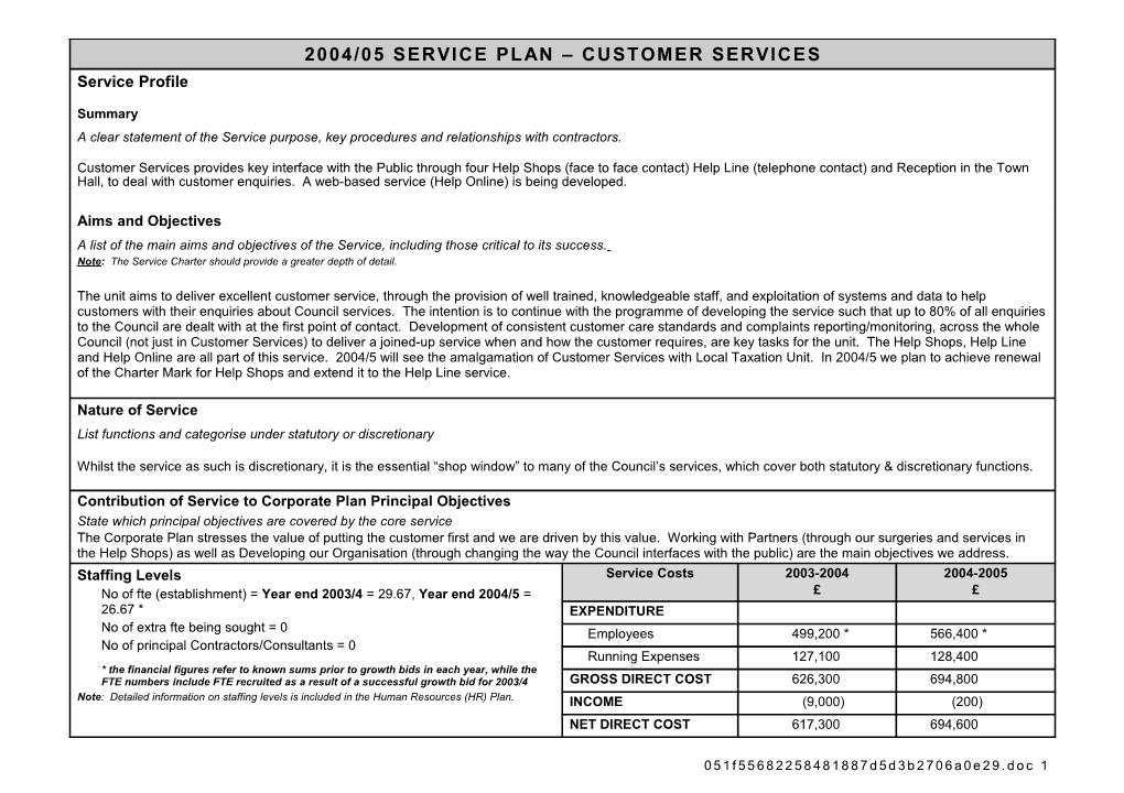 2004/05 SERVICE PLAN (Insert Name of Service) s1