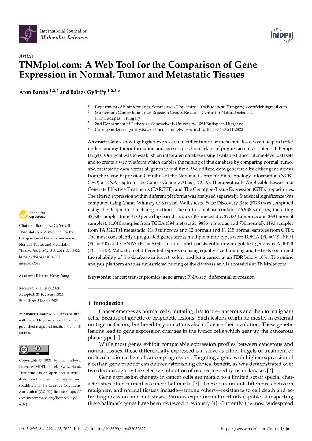 A Web Tool for the Comparison of Gene Expression in Normal, Tumor and Metastatic Tissues