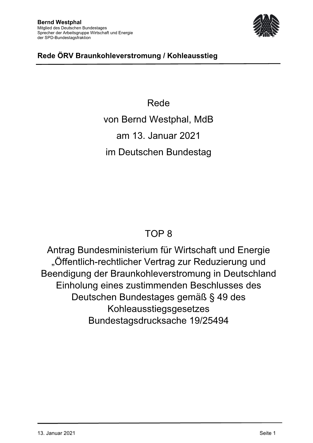 Rede Von Bernd Westphal, Mdb Am 13. Januar 2021 Im Deutschen Bundestag