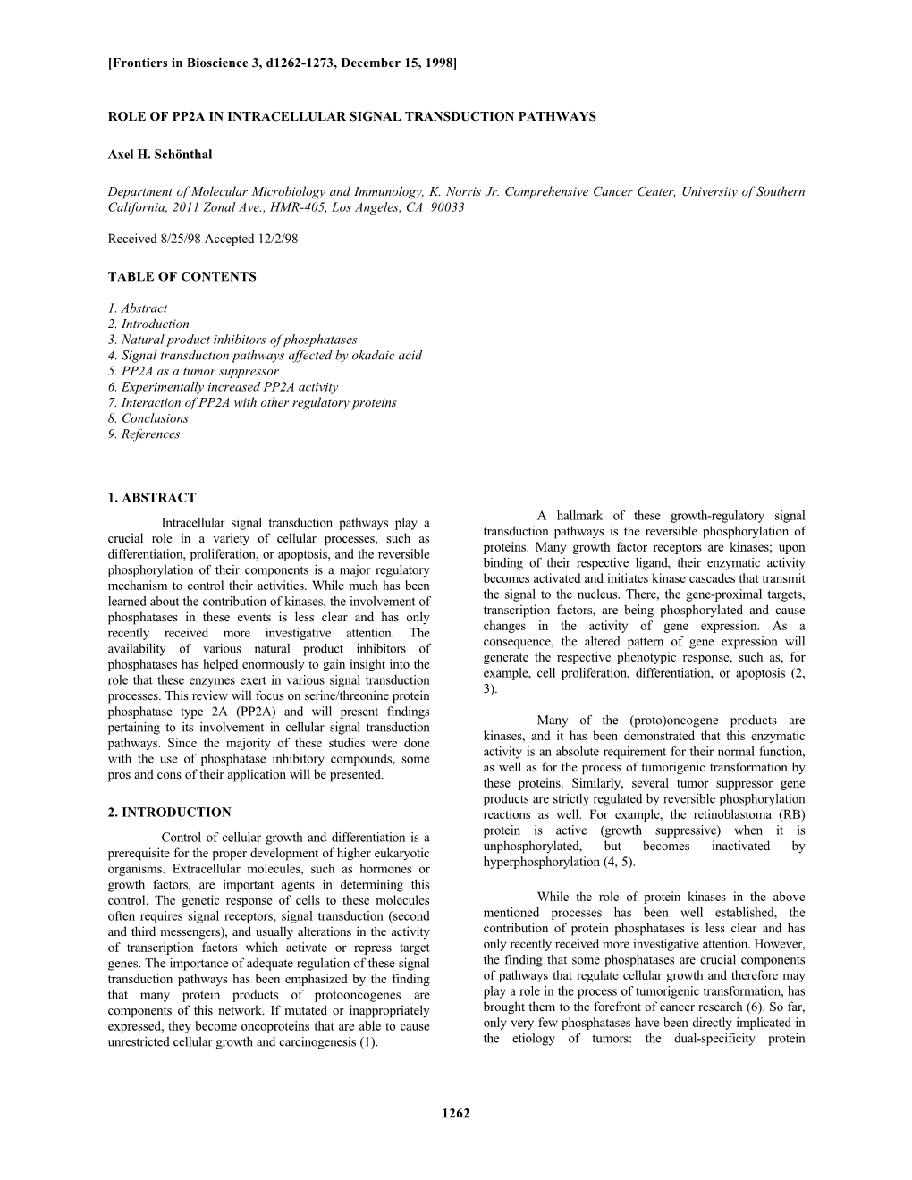 1262 Role of Pp2a in Intracellular Signal