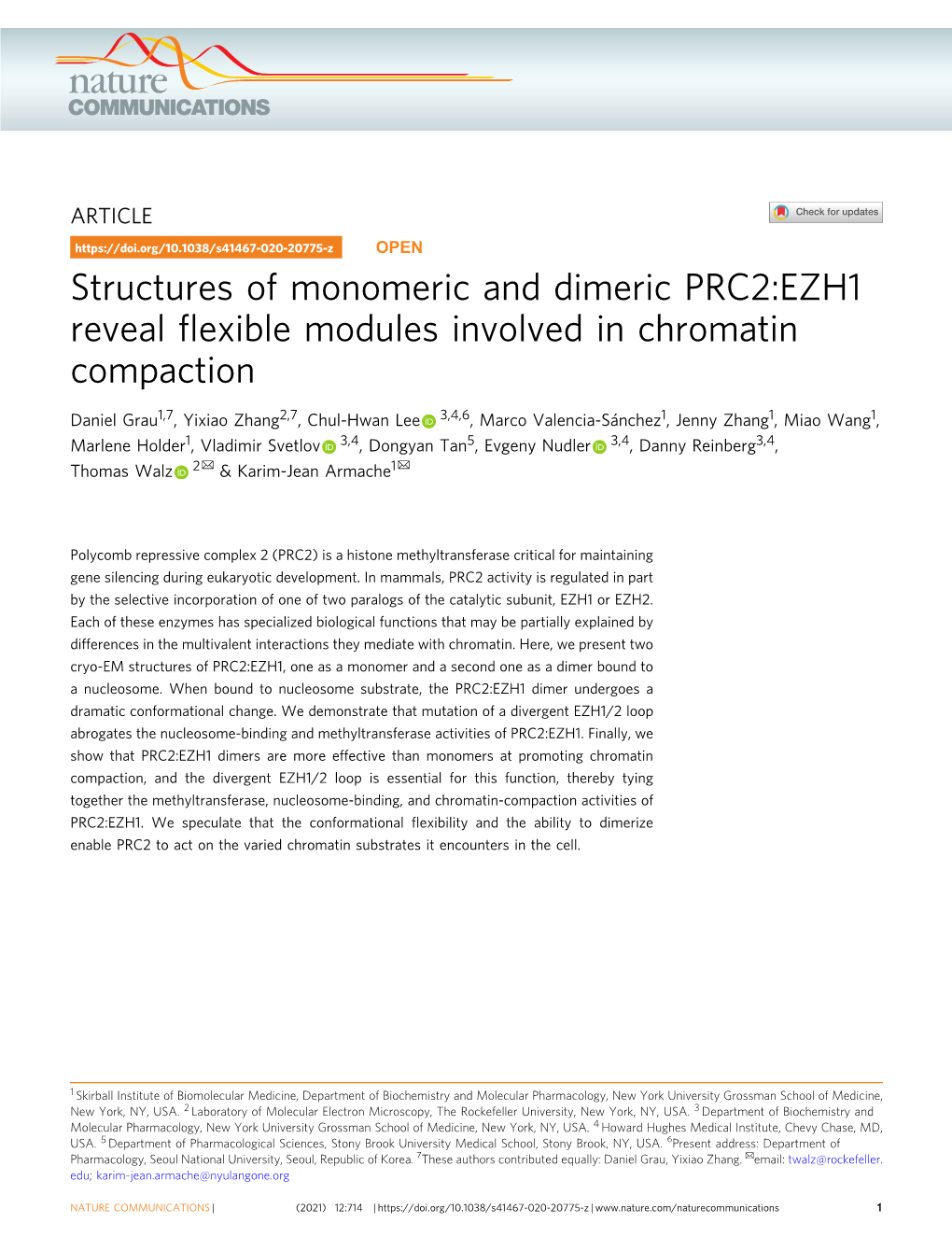 Structures of Monomeric and Dimeric PRC2:EZH1 Reveal Flexible