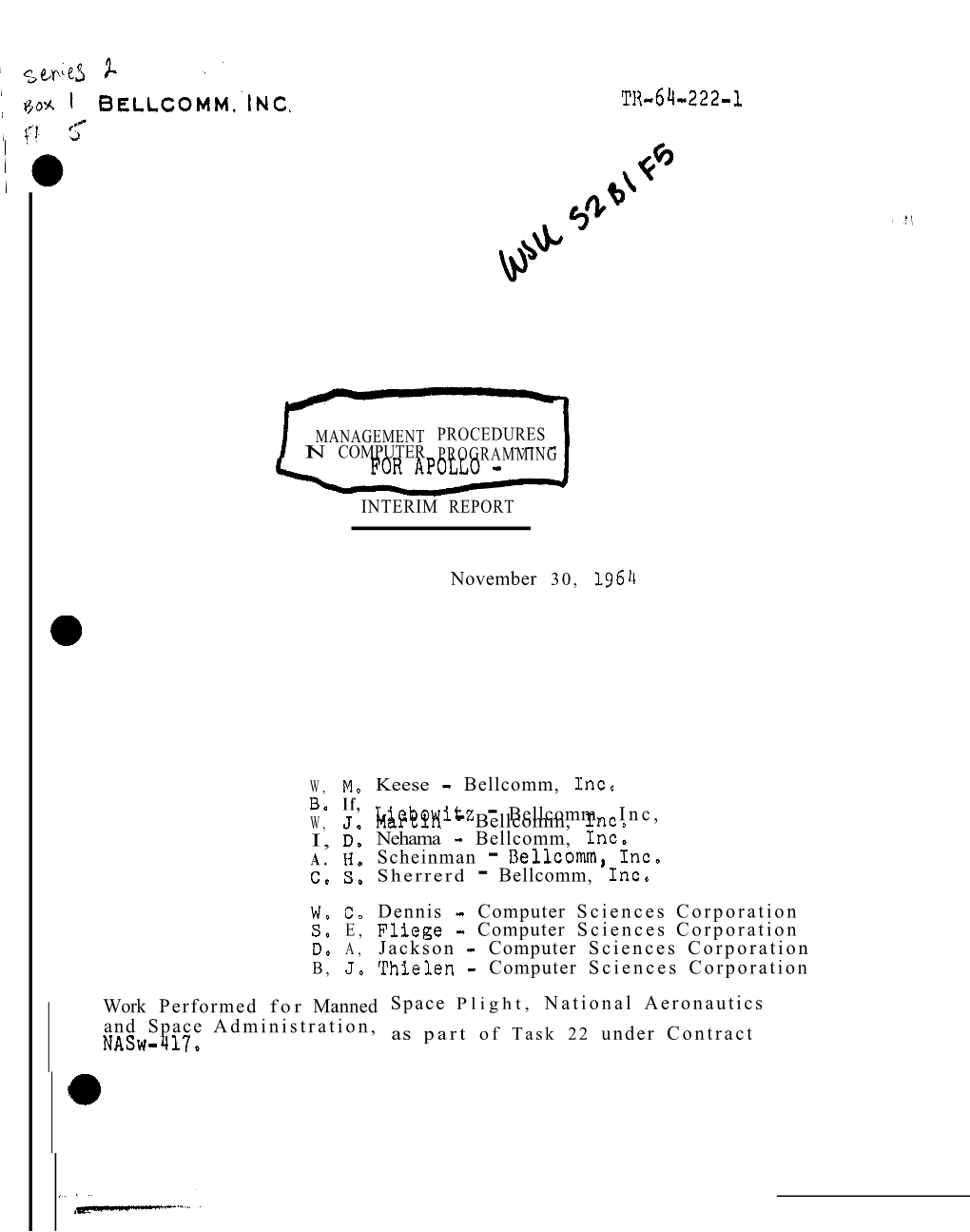 Management Procedures in Computer Programming for Apollo Interim Report