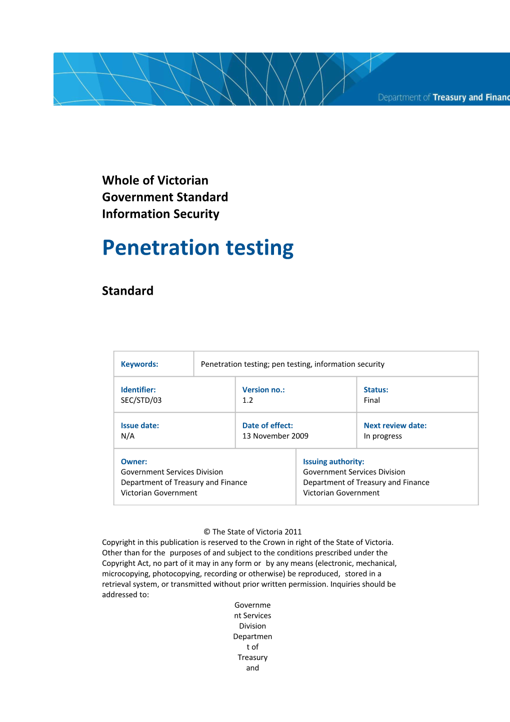 Wovg Standard - Information Security - Penetration Testing (SEC STD 03)