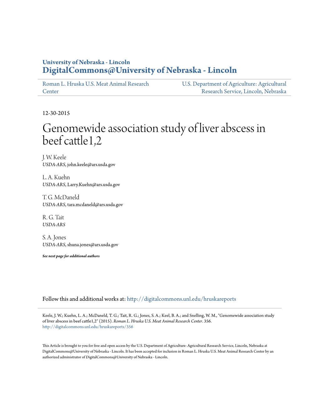 Genomewide Association Study of Liver Abscess in Beef Cattle1,2 J