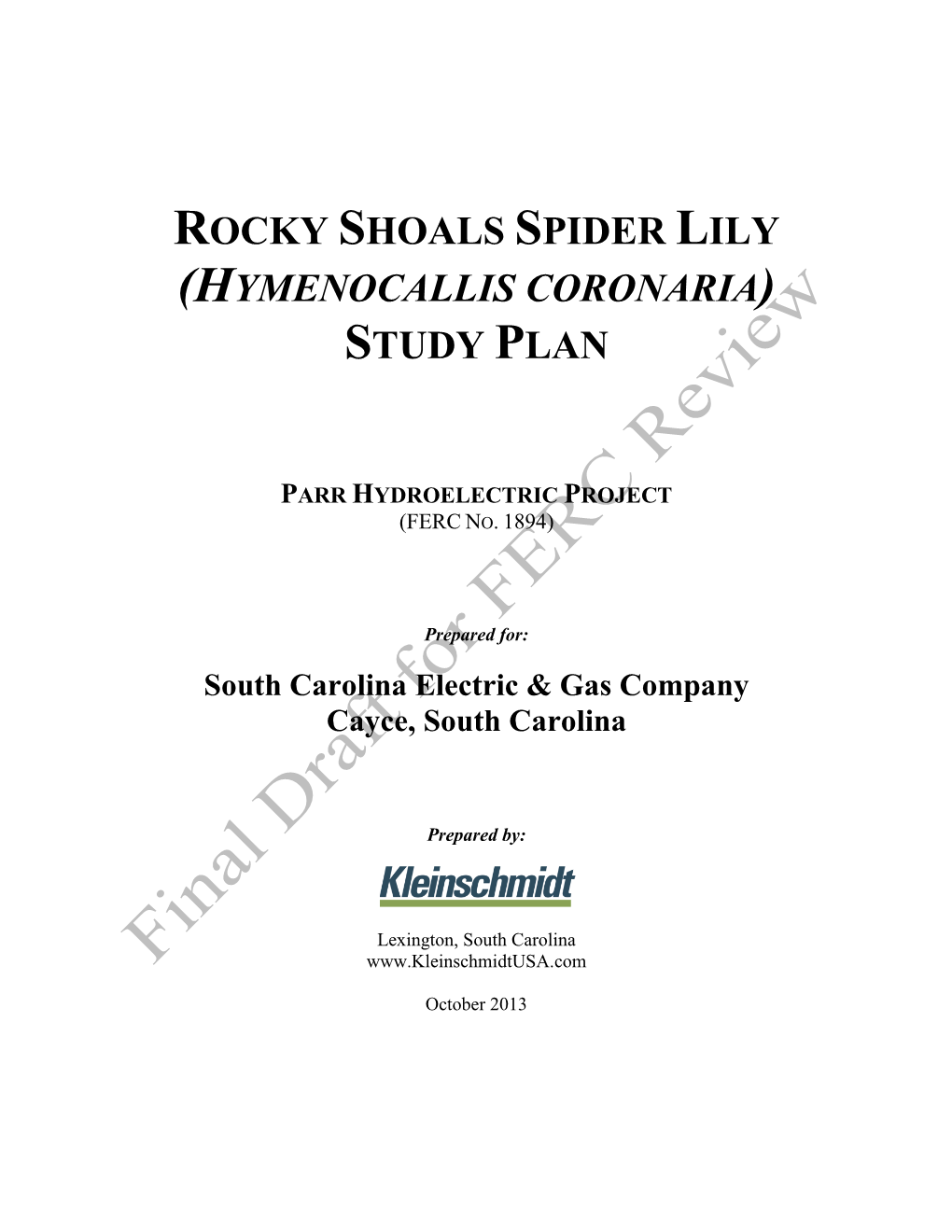 Rocky Shoals Spider Lily (Hymenocallis Coronaria) Study Plan