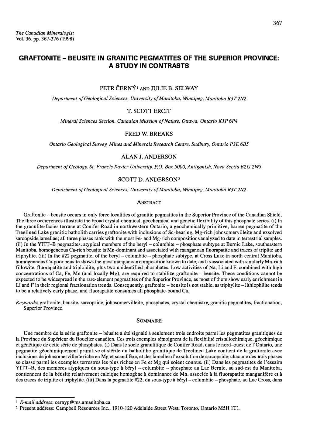 Beusite in Granitic Pegmatites of the Superior Province: a Study in Contrasts