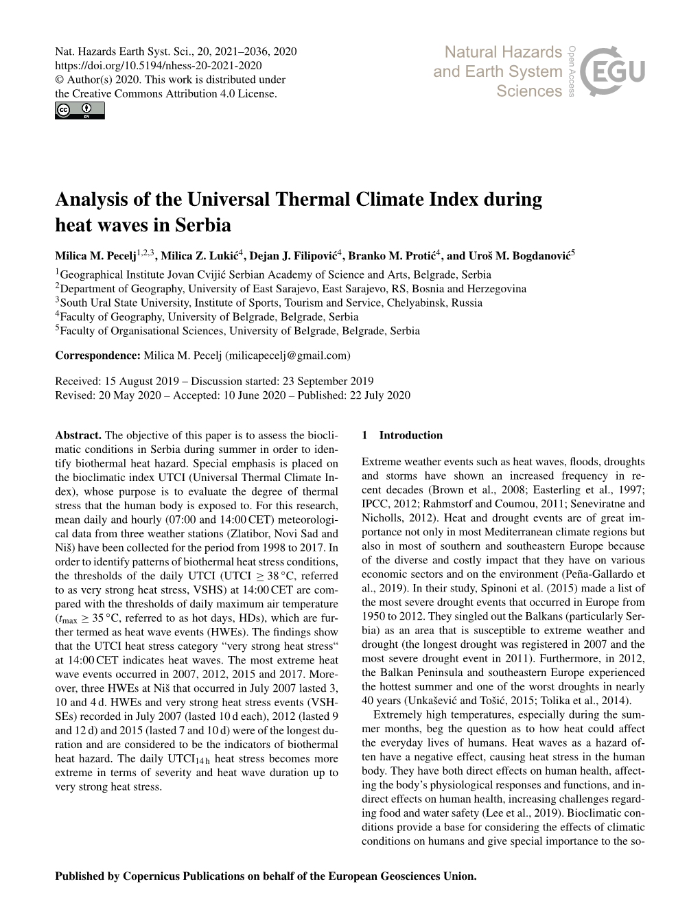 Analysis of the Universal Thermal Climate Index During Heat Waves in Serbia