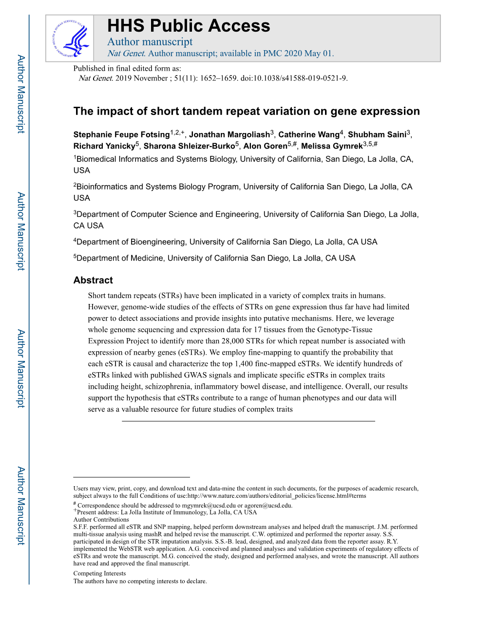 The Impact of Short Tandem Repeat Variation on Gene Expression