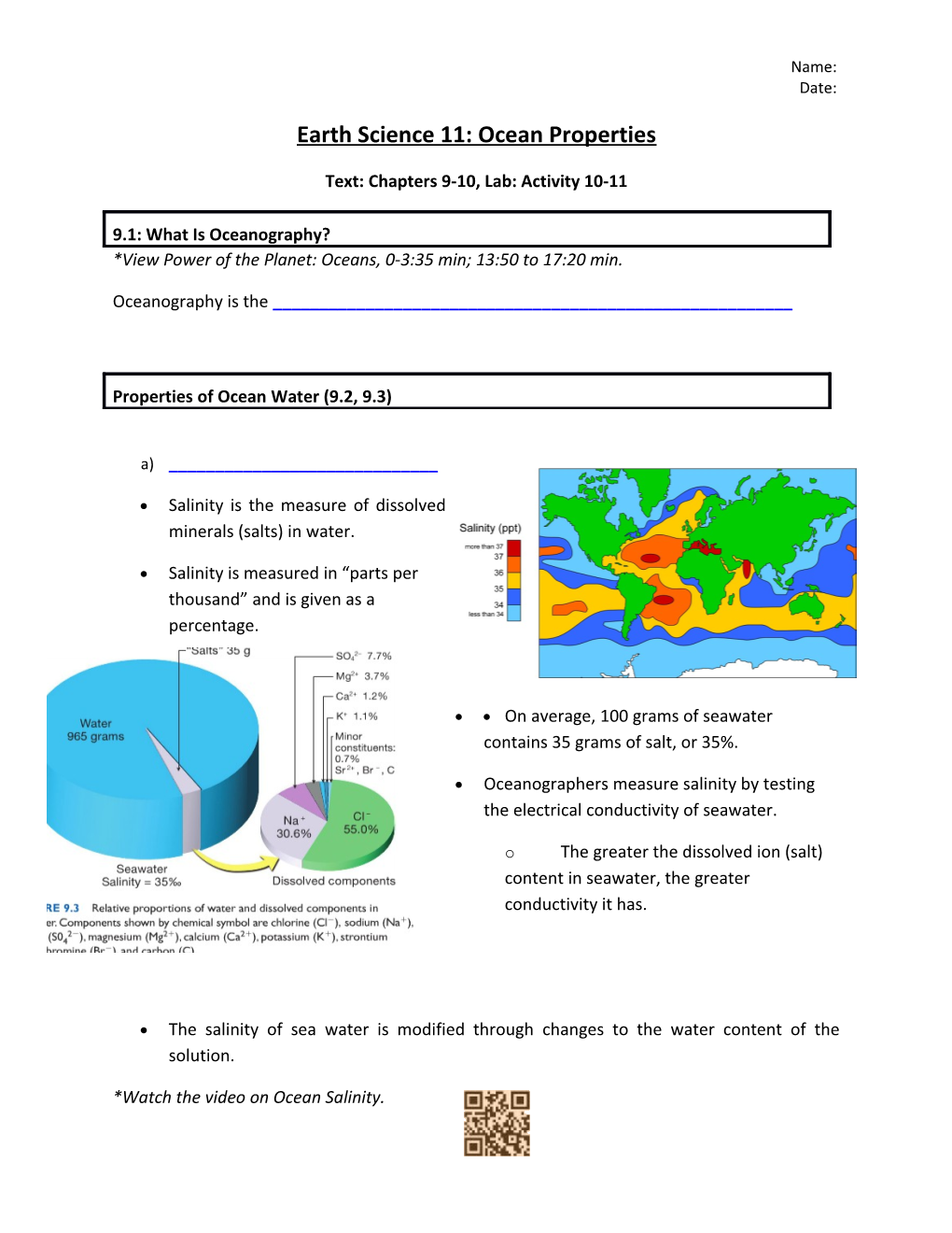 Earth Science 11: Ocean Properties