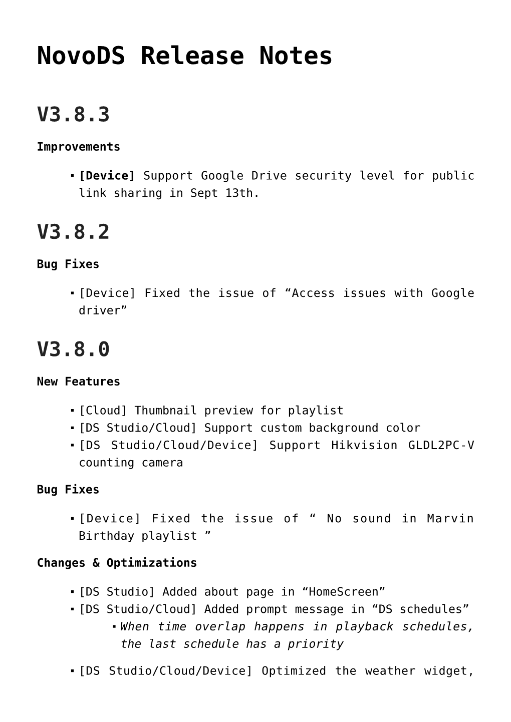 Novods Release Notes