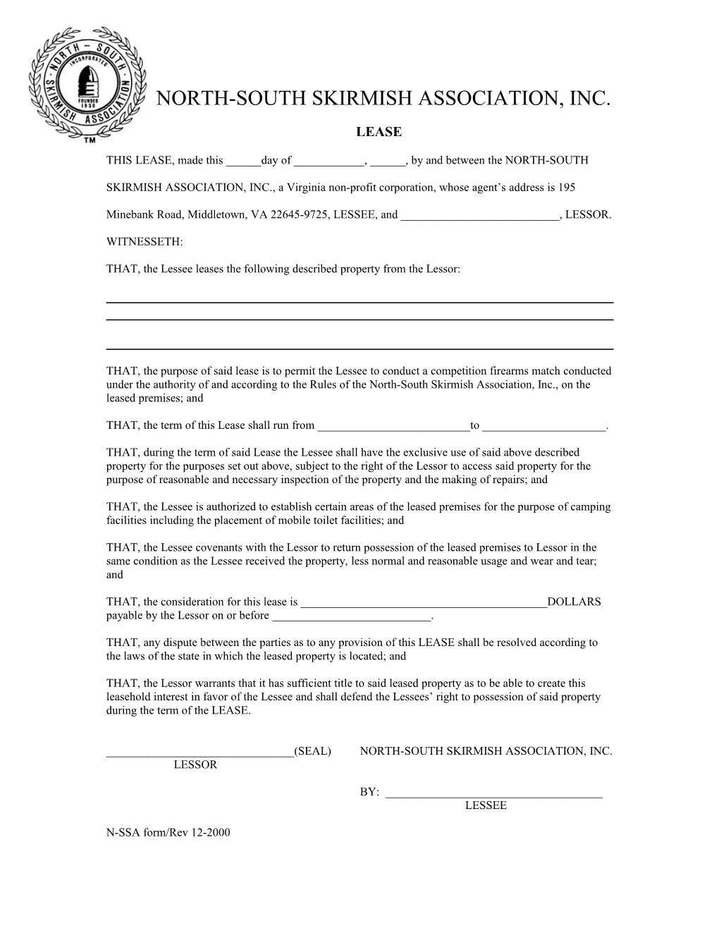 THIS LEASE, Made This ______Day of ______, ______, by and Between the NORTH-SOUTH