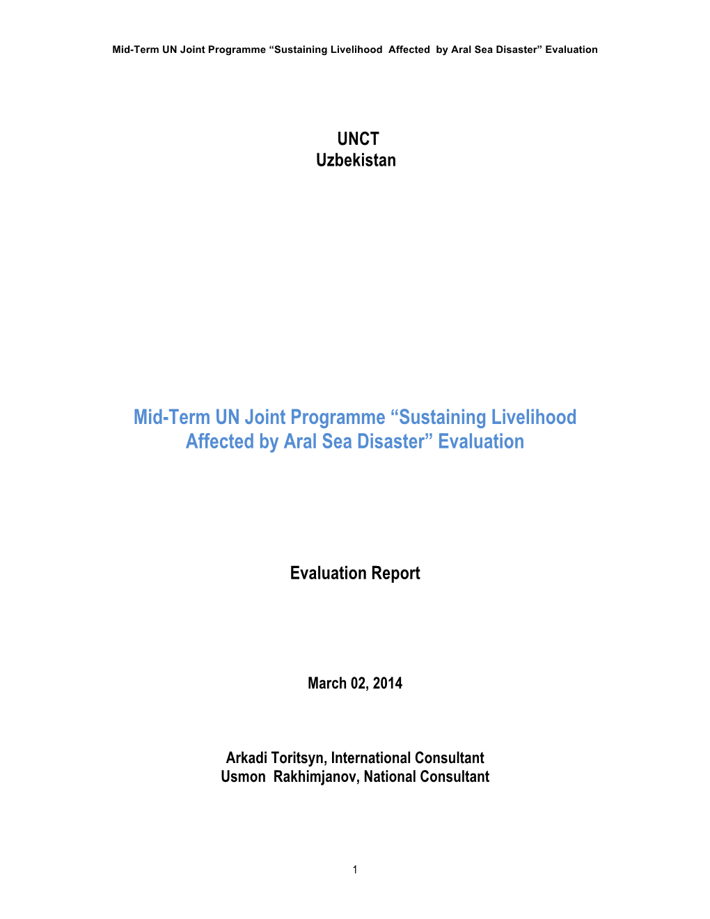 Mid-Term Evaluation Report UN Joint Programme UNDP Uzbekistan