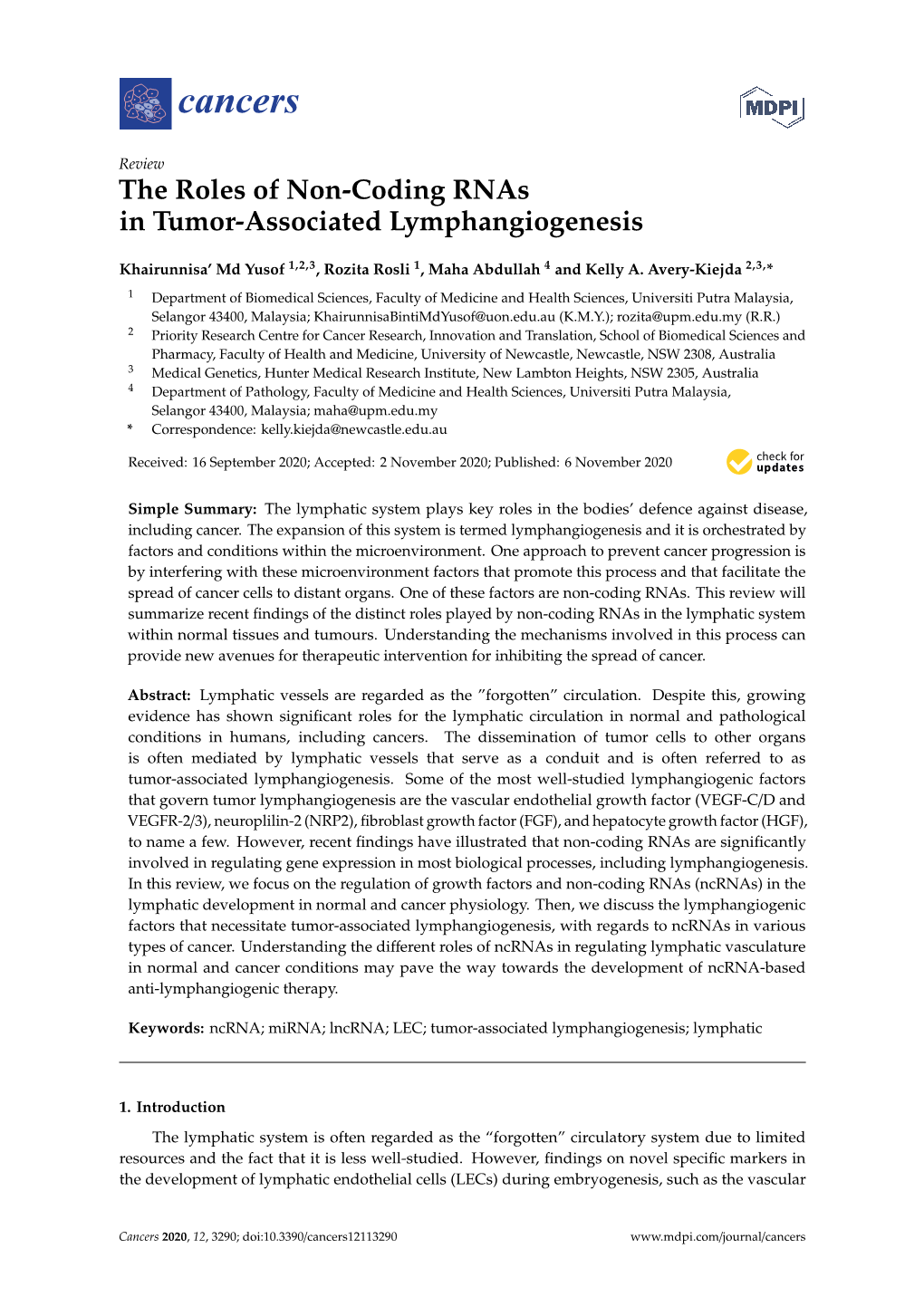 The Roles of Non-Coding Rnas in Tumor-Associated Lymphangiogenesis